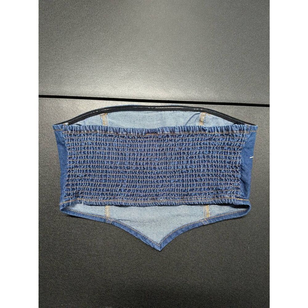NWT La Armario Sleeveless Denim Crop Tube Top Blue Women XL - Picture 2 of 4